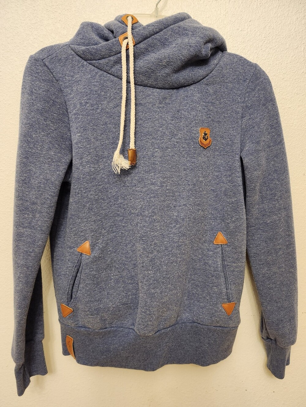 Zanzea Blue Crewneck Pullover Sweater with Tan Accents